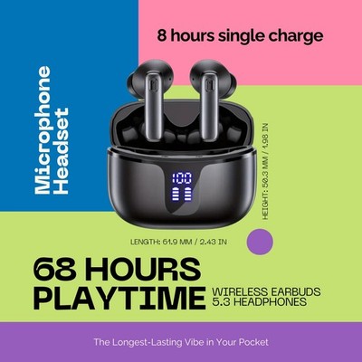 Wireless Bluetooth 5.3 Earbuds 68 Hrs Playtime - Free Shipping & Returns