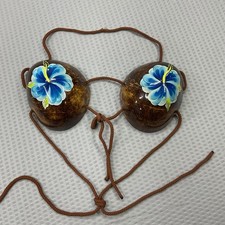 Hawaiian Hula Girl Coconut Bra Natural Shell Hibiscus Flower Luau Costume