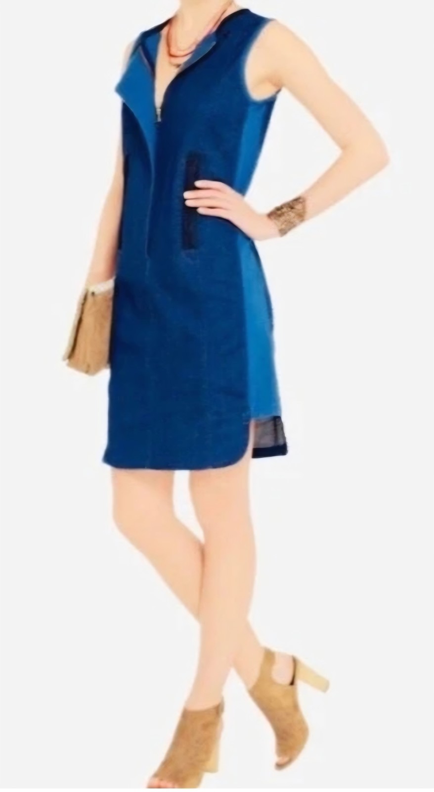 TORY BURCH Blue Denim Sleeveless Dress Zipper Pockets Women's Size XS