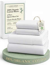 Eco Friendly 100% Organic Cotton Queen Sheet Set, Soft & Comfy Fully Elastici...