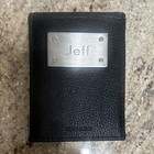 Men's Black Leather Bifold Wallet ID Window Magnetic Money Clip Name Plate: Jeff — photo 1