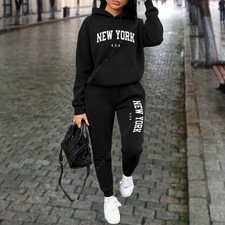 Women  s NEW YORK Tracksuit 2PCS Set Hoodie Sweatpants Jogging Suit Outfit
