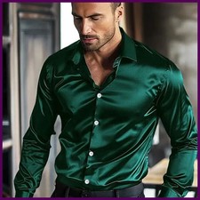 Hot Mens Silk Shirt Button Down Shirt Long Sleeve Shirt Casual Formal