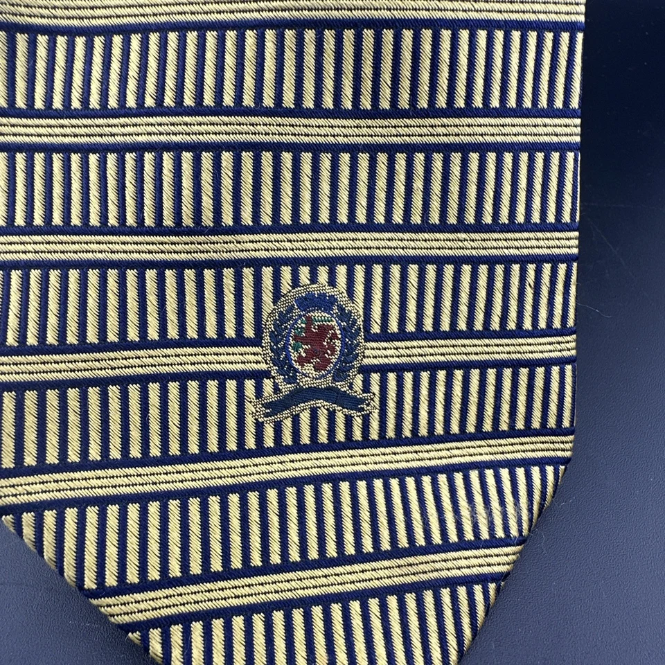 Corbata de cuello vintage Tommy Hilfiger para hombre a rayas dorada seda italiana hecha en logotipo de EE. UU. Foto 2 de 4