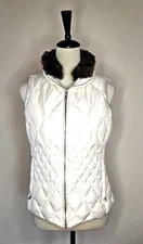 Eddie Bauer Goose Down Faux Fur Collar Puffer Vest In Ivory Size Small