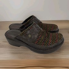 Born Pittina Brown Serape Clog B64657 Slip On Wedge Heel Mules Womens Sz 8/EU 39