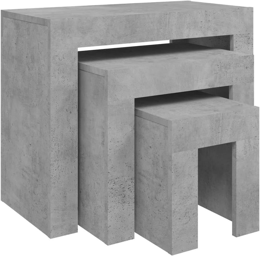 Nesting Coffee Tables 3pc Set Storage Side End Tables Living Room Concrete Grey