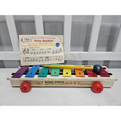 Vintage Fisher Price Pull a Tune Xylophone with Original Song Pamphlet & Stick