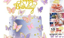100Pcs Butterfly Cake Topper, Cupcake Topper, Cake Pink  Purple 8 inches