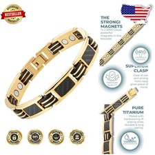 Men's Bracelet Gold Titanium Carbon Fiber Magnetic Therapy