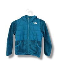 The North Face Girl  s Full Zip Fleece Hoodie Jacket Teal Sherpa Size 7/8 Warm