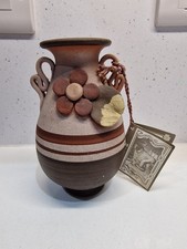 VTG  Terracotta Hand made Vase Spanish folk Art studio Pottery hand painted 