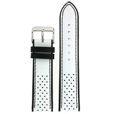 Watch Band Sport Design White Black Genuine Leather LEA1354
