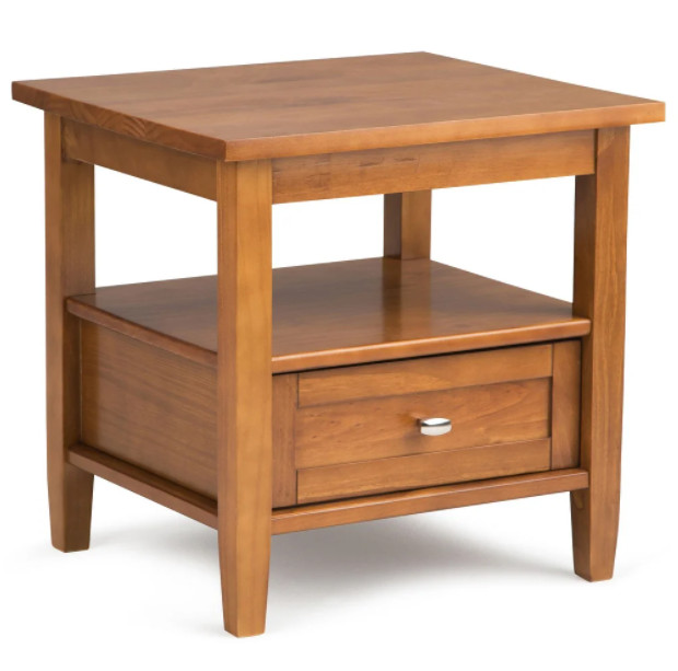 Table Side Transitional Wood Home Square End Set Brown Finish Storage Top Modern