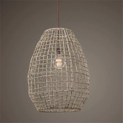 Uttermost Cross 1-Light Coastal Steel and Rattan Weave Pendant in Aged Bronze - Picture 2 of 8