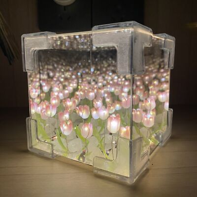 Blossom Box, Tulips Luminous Garden, Handmade DIY Magic Cube Tulips Night Light 