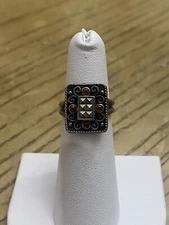 Boma Sterling Silver 925 Designer Signed Garnet Marcasite Band Ring Size 5.25
