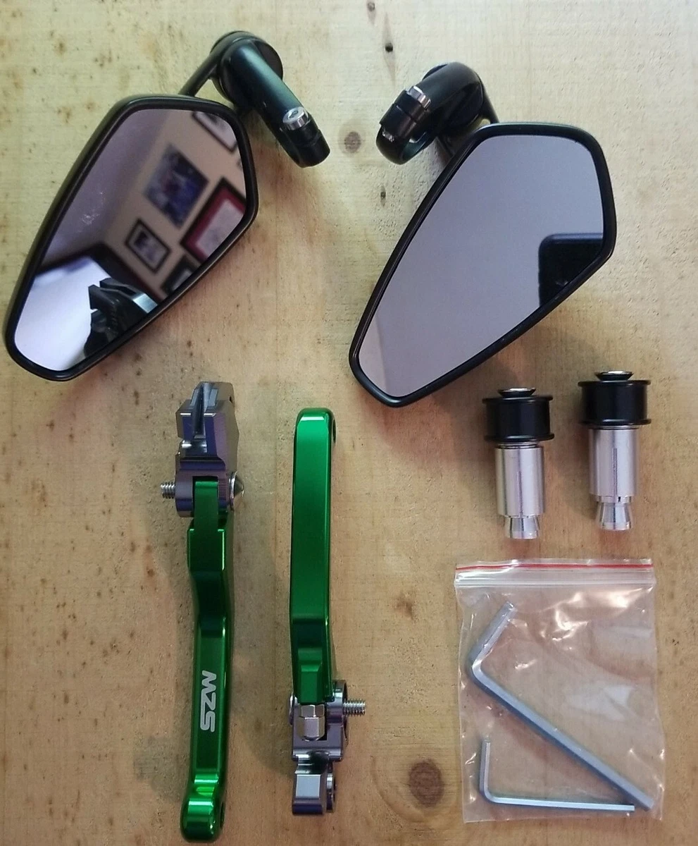 MZS Motorcycle Black Rear View Side Mirrors Green Brake Clutch