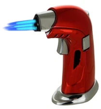 Victory Triple Torch Table Top Jet Lighter Butane W/ Gift Box Shinny Red Color