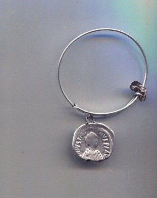 ALEX & ANI silver byzantine coin charm bracelet RARE EXTRA LARGE COIN