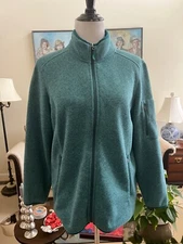 NWOT L.L. Bean Petite Green Zip Front & Pockets Fleece Jacket Size PXL