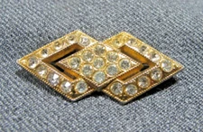 Vintage marked Goody Pat Pend art deco style rhinestones golden metal pin brooch