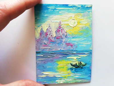 Venice Original Oil Painting, Dollhouse Miniature Painting. No frame. 6.5x9 cm