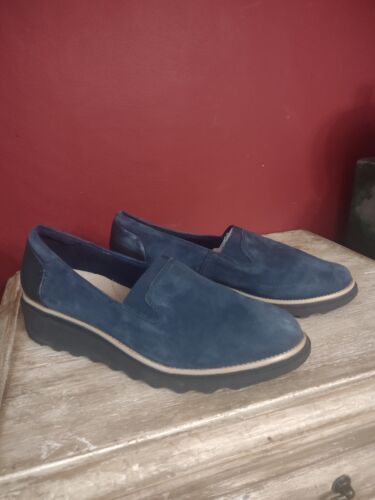 Clarks Women's Shoes Blue Black Sharon Dolly Slip On Loafers Ortholite ...