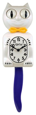 White Kit-Cat Klock Gold  Bow Tie and Purple Tail Clock