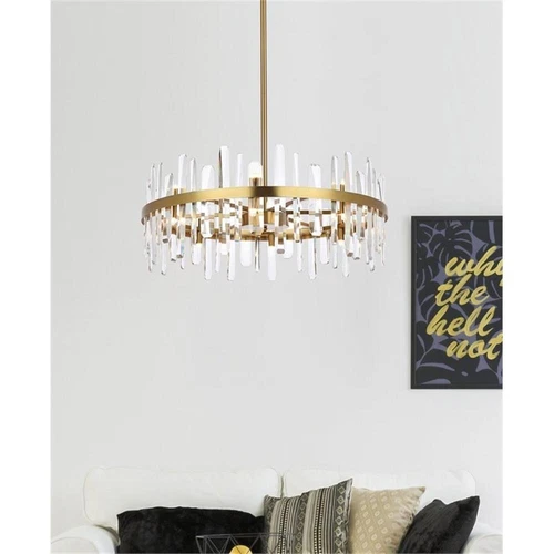 Elegant Lighting Serena 32" Round Iron and Crystal Chandelier in Satin Gold - Picture 2 of 8