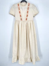 Vintage Girls Marshal Sinclair Prairie Dress Size 8 Long lace smocked Cream maxi