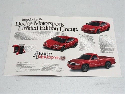 2001 DODGE MOTORSPORTS EDITION DAKOTA INTREPID NEON SALES BROCHURE A+ CONDITION