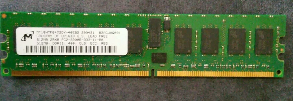 1GB (2X-512MB) Micron MT18HTF6472DY-40EB2 PC2-3200R 333MHz DDRII ECC Memory Card - Image 4 of 4