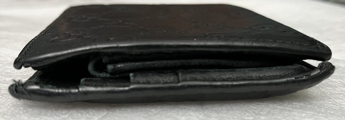 Gucci Ssima Leather Bifold Wallet Black GG Logo Signature - GOOD
