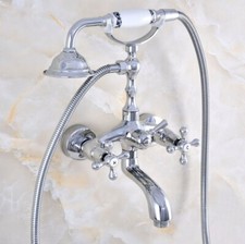 Polished Chrome Wall Mount Clawfoot Bathtub Faucet with Hand Shower Faucet Set