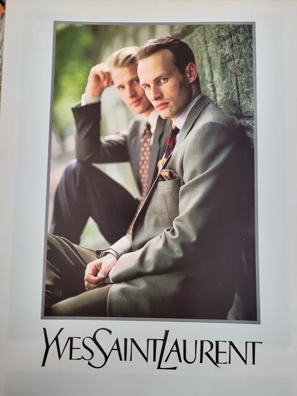 1990 Yves Saint Laurent Abito Uomo Vintage Moda Annuncio