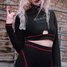 Killstar Goth Gothic Black And Red Crop Top Women s Medium