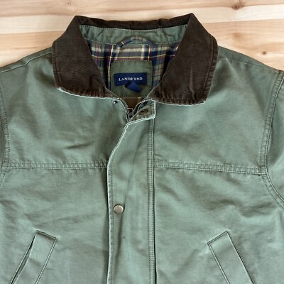 Vtg Lands End Chore Jacket Men L 42-44 Green Corduroy Workwear