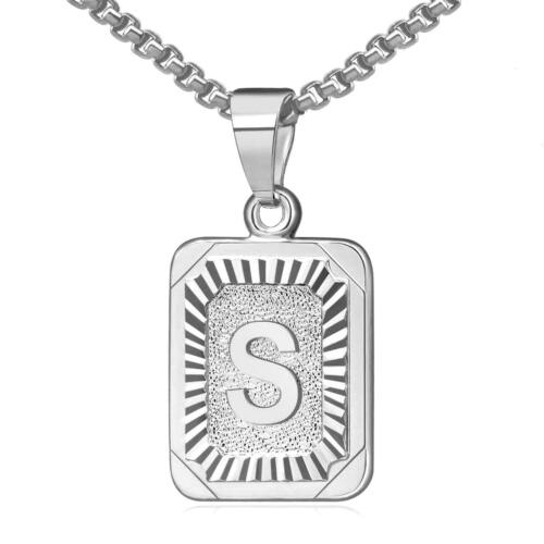 Collier pendentif initial 26 lettre majuscule acier inoxydable argent hommes femmes cadeau - Photo 1 sur 12