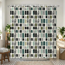 Boho Sage Green Modern Abstract Geometric Shower Curtain Set 72X78 Inches Boho