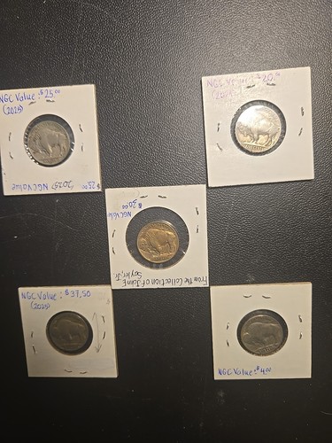 Set Of Five Buffalo Nickels 1913, 1921, 1927, 1931-S and 1935-S - Picture 2 of 2