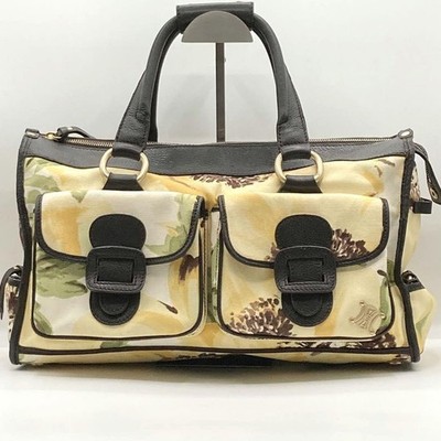 CELINE Floral Trionf Macadam Canvas Leather Mini Boston Bag From