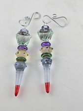 Christmas Art Glass Icicle Ornament Multicolored 4" Set Of Two