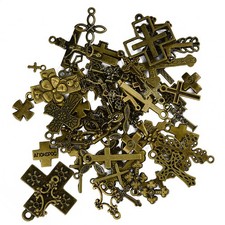 Wholesale Lots 50PCS Antique Bronze Cross Charms Necklace Pendants Finding