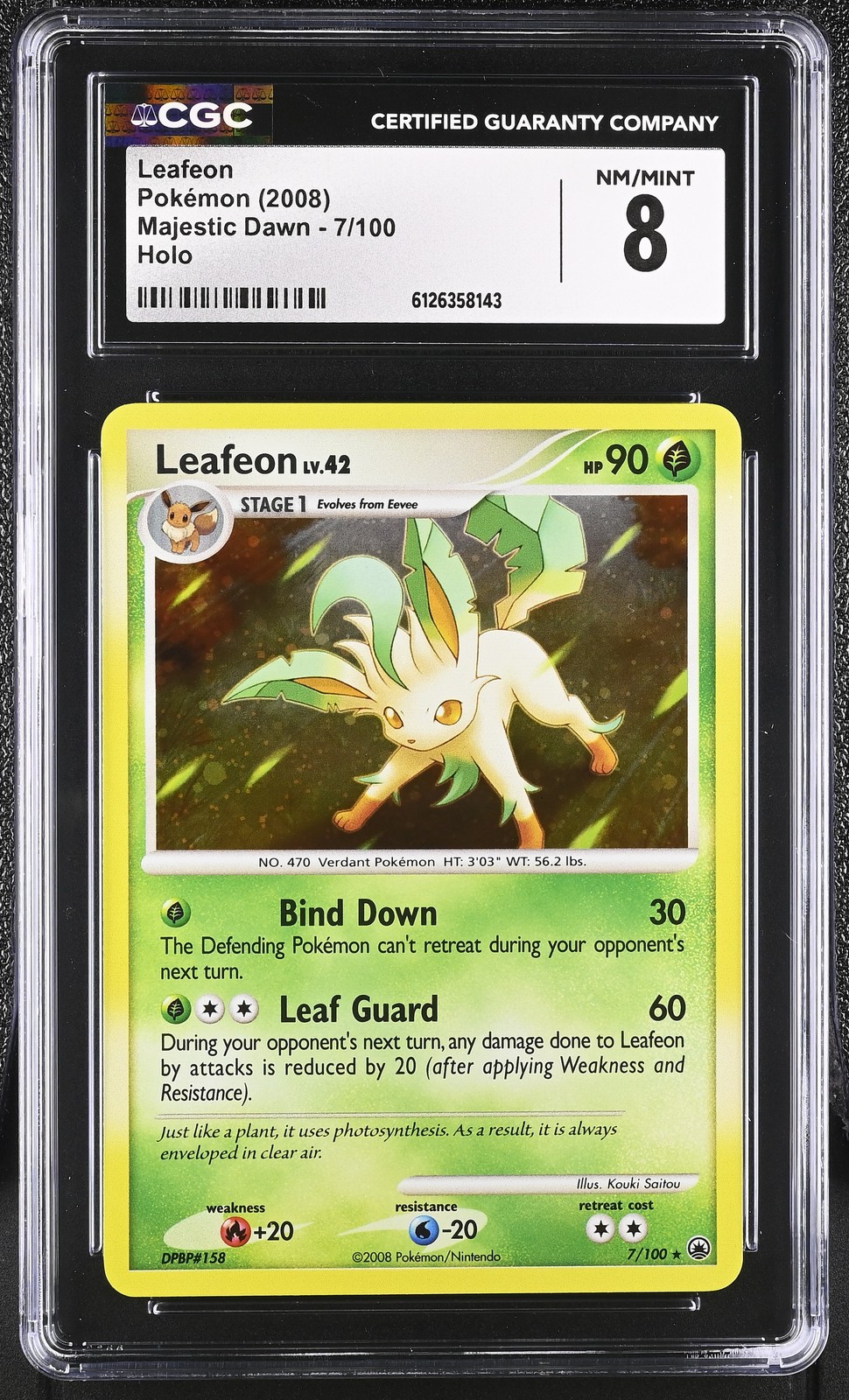 CGC 8 Leafeon 2008 Majestic Dawn 7/100 Holo Pokemon Card