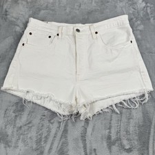 Levis 501 Denim Shorts Womens Size 32 White Button Fly High Rise Cut Off