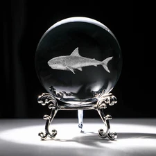 HDCRYSTALGIFTS 3D Shark Crystal Ball 60Mm Glass Sea Animal Figurines Decorative