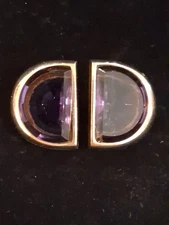 VTG Hobe Amethyst Rhinestone Statement Goldtoned  Semicircular Pierced Earrings