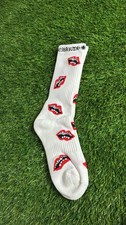 Chrome Hearts White Crew Socks Red Lips Pattern Mid Calf Men  s