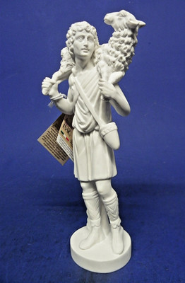 ISAC A. Santini Sculpture Shepherd w/Lamb Made in Italy Regenerated Marble New